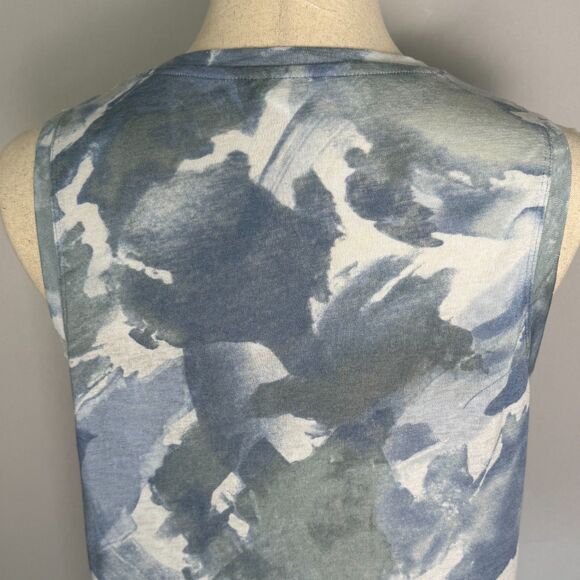 Athleta Breezy Tank Size XL Blue White Watercolor, Side Slits, Workout, Relaxing - Picture 5 of 13